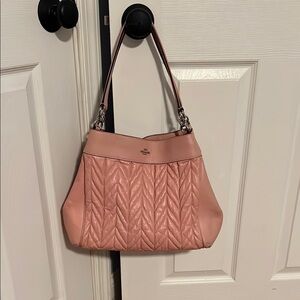 Coach Pink Quilted Shoulder Bag with Brown Straps